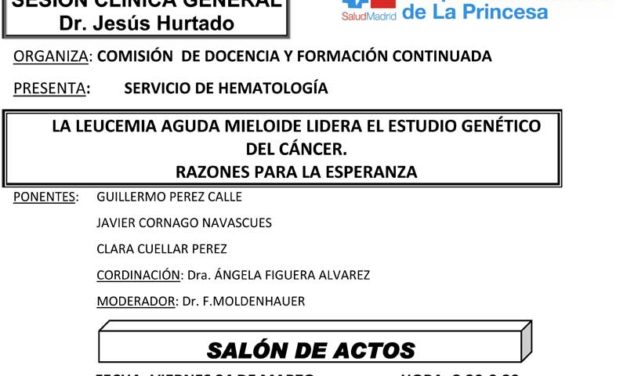 Sesión Clínica 24 de Marzo – La leucemia aguda mieloide lidera el estudio genético del cáncer. Razones para la esperanza