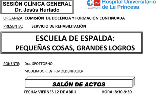 Sesión Clínica 12 de Abril – Escuela de espalda: pequeñas cosas, grandes logros