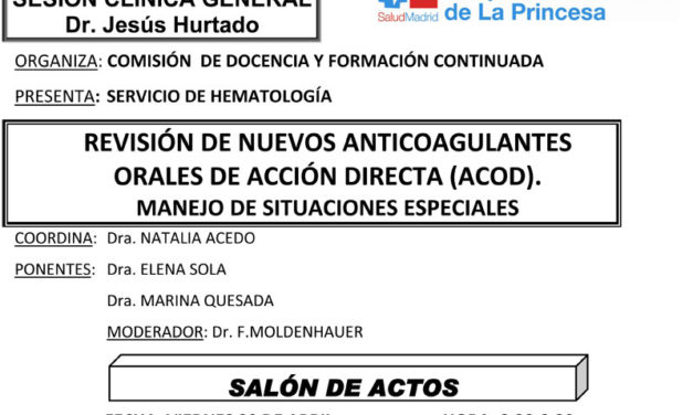 Sesión Clínica 20 de Abril – Revisión de nuevos anticoagulantes orales de acción directa (ACOD)
