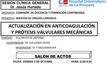 Sesión Clínica 5 de Octubre – Actualización en anticoagulación y prótesis valvulares mecánicas