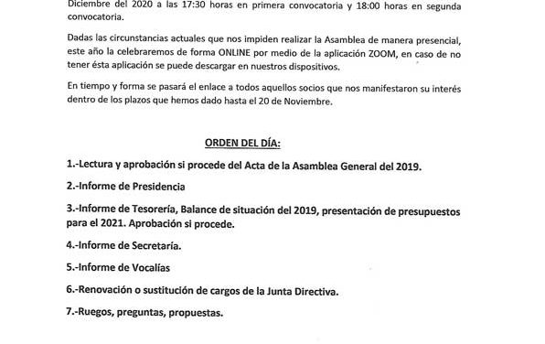 Convocatoria Asamblea General Ordinaria de Ahupa 2020