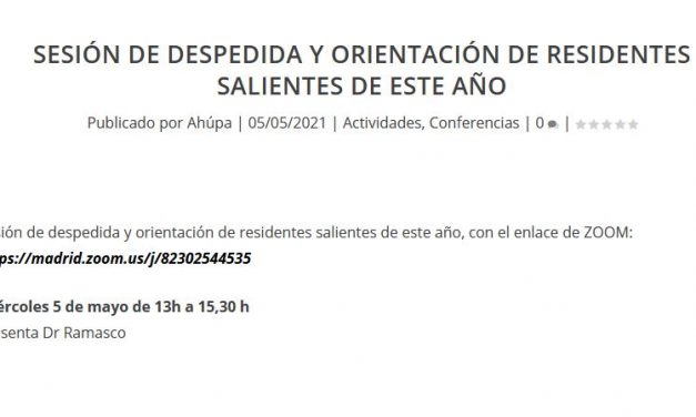 Sesión de despedida y orientación de residentes salientes de este año