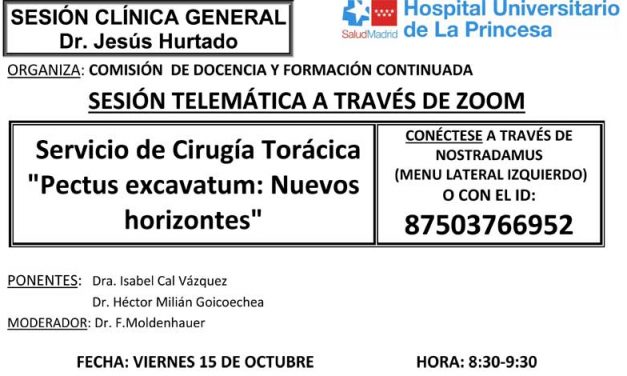 Sesión Clínica 15 de octubre – Servicio de Cirugía Torácica – Pectus excavatum: Nuevos horizontes