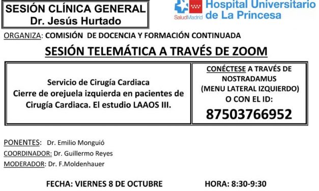 Sesión Clínica 08 de octubre – Cierre de orejuela izquierda en pacientes de Cirugía Cardiaca. El estudio LAAOS III