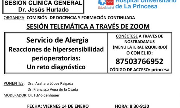 Sesión Clínica 14 de enero – Reacciones de hipersensibilidad perioperatorias: un reto diagnóstico
