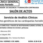 Sesión Clínica 5 de abril – Servicio de Análisis Clínicos – Aspectos genéticos de las cardiopatías hereditarias