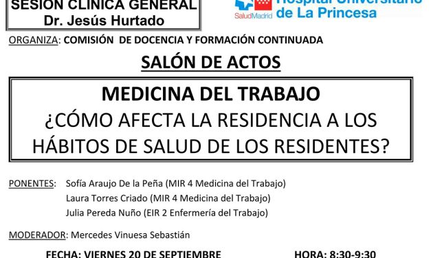 Sesión Clínica 20 de septiembre – Medicina del Trabajo – ¿Cómo afecta la residencia a los hábitos de salud de los residentes?