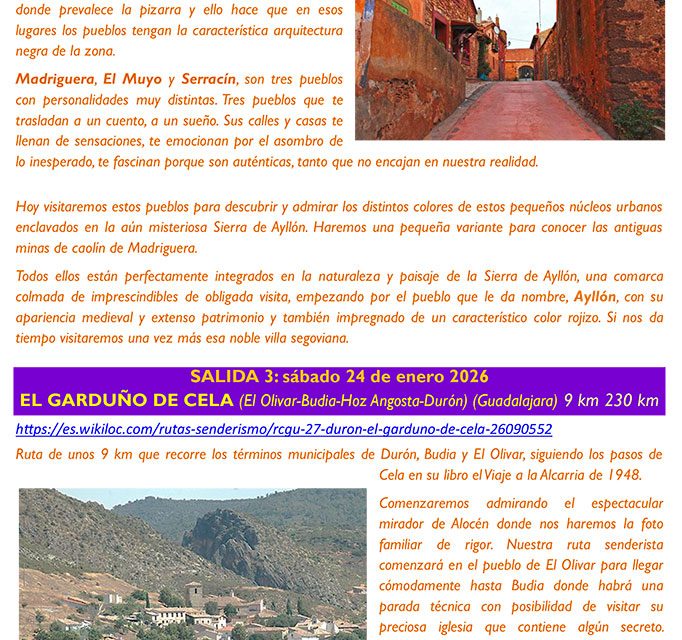 SUSPENDIDA LA SALIDA SENDERISTA DE 22 DE NOVIEMBRE 2025 “SIERRA DE AYLLÓN: PUEBLOS ROJOS Y NEGROS”