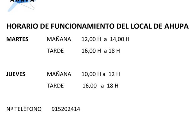 Horario funcionamiento local AHUPA